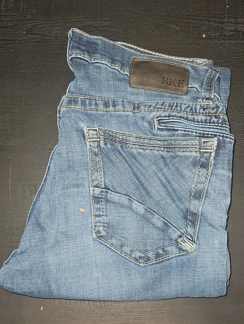 BKE Fulton Light Blue Denim Jeans with Leather Logo Patch